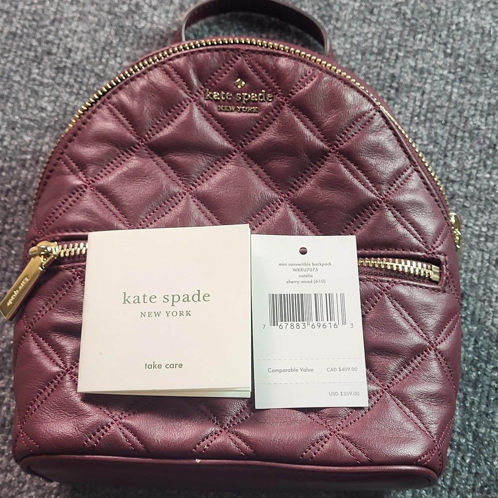 Kate Spade Natalia Mini Convertible Backpack Cherrywood Quilted Leather - Picture 5 of 13